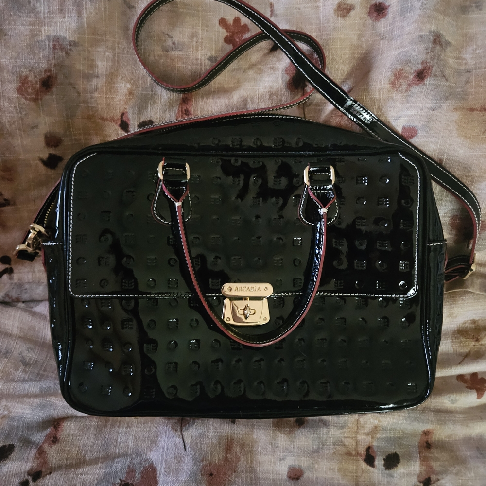 Arcadia Black Patent Leather Satchel